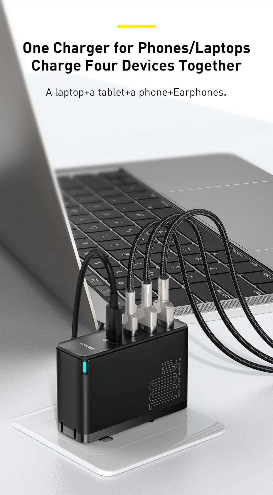Baseus GaN2 Pro Quick Charger 100W – 4-Port USB-C & USB-A Wall Charger with Foldable Plug