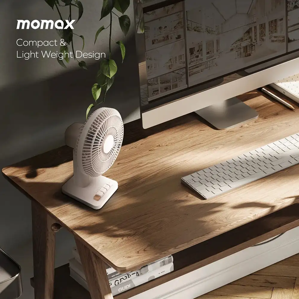 Momax 1°Pod Wireless Ultra Quiet Desktop Mini Fan with USB-C, Oscillation, and 12-Hour Battery