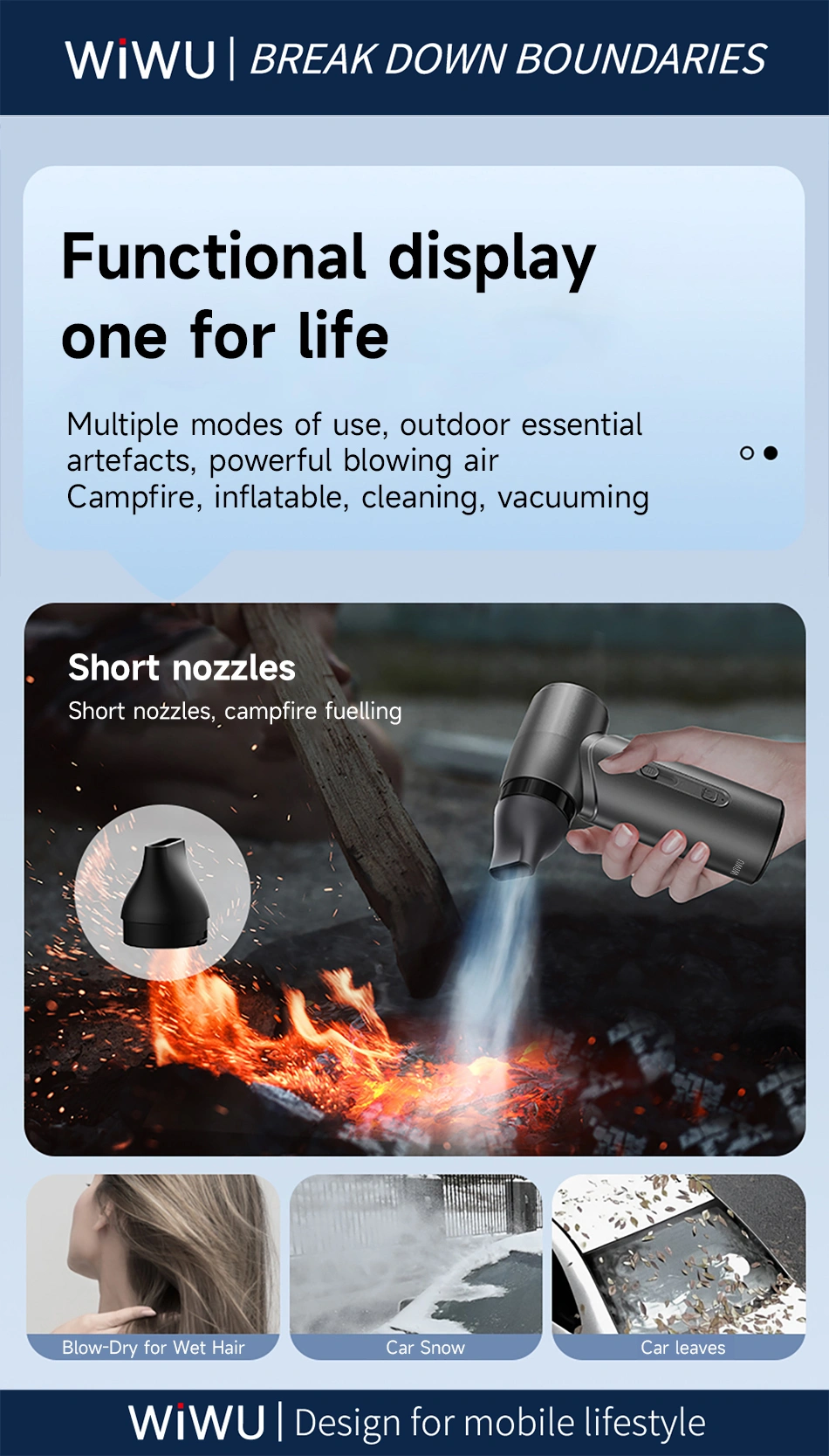 WiWU FS015 5-in-1 Ultra Speed Fan 4000mAh Wireless Blower