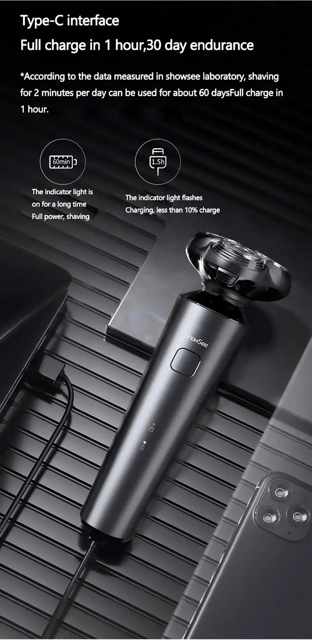 Xiaomi ShowSee F303 Electric Shaver with 500W Motor, Double-Ring Blade, and Waterproof IPX7 Design

