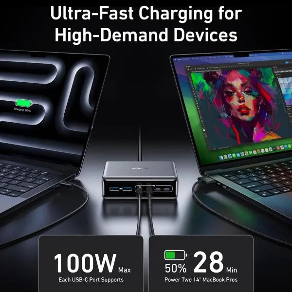 Anker Prime 200W 6-Port GaN USB-C Fast Charging Station for Laptop, Phone, Tablet