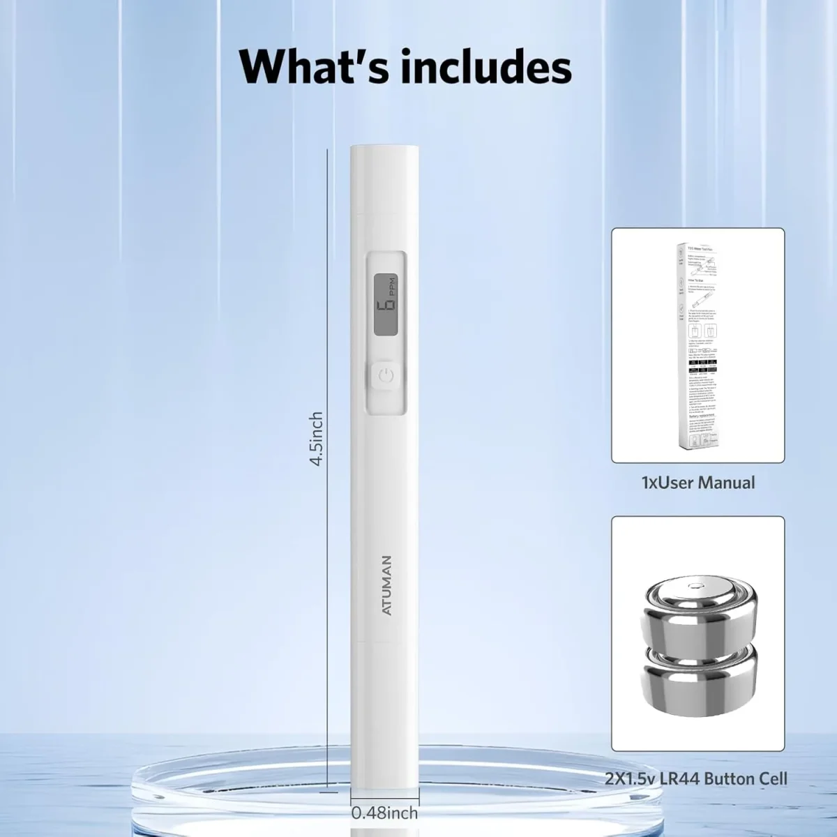 ATuMan TDS Water Test Pen Digital Meter for Water Purity Testing – 0-4990ppm Range