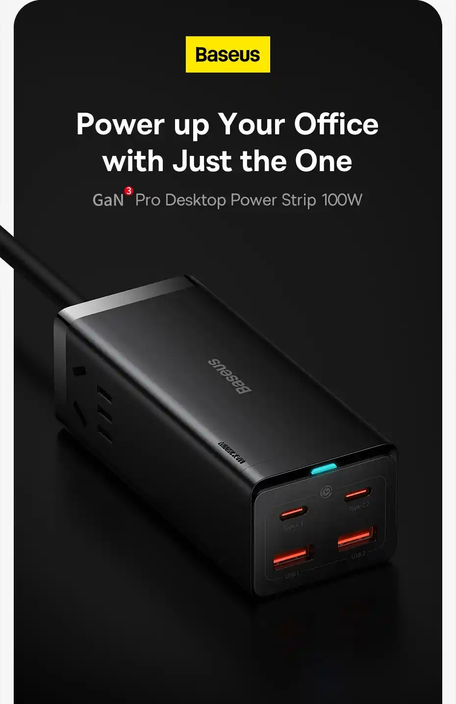 Baseus 100W GaN3 Pro Desktop Powerstrip with 6-in-1 Charging Ports