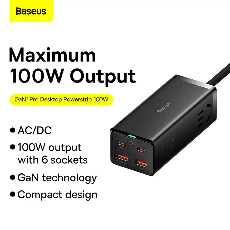 Baseus 100W GaN3 Pro Desktop Powerstrip with 6-in-1 Charging Ports