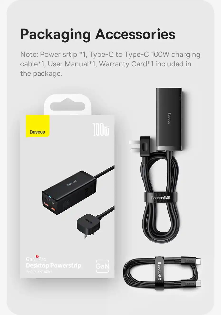 Baseus 100W GaN3 Pro Desktop Powerstrip with 6-in-1 Charging Ports