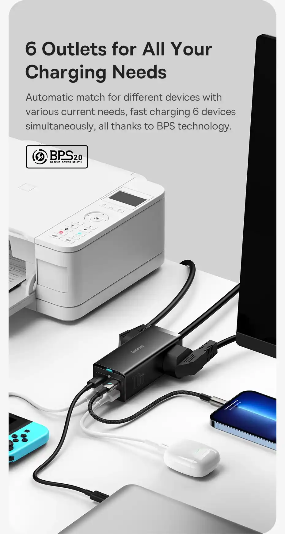 Baseus 100W GaN3 Pro Desktop Powerstrip with 6-in-1 Charging Ports