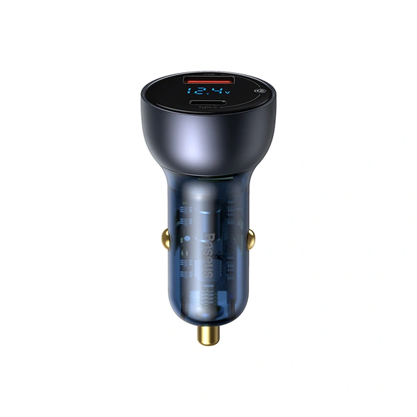 Baseus 65W dual port car charger with digital display for phone and laptop fast charging, QC+PPS compatible