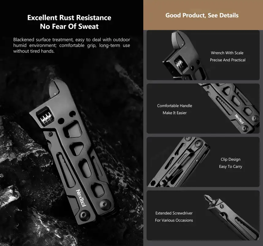NexTool 9-in-1 Multi-function Wrench Knife Folding Tool for Outdoor and DIY Use