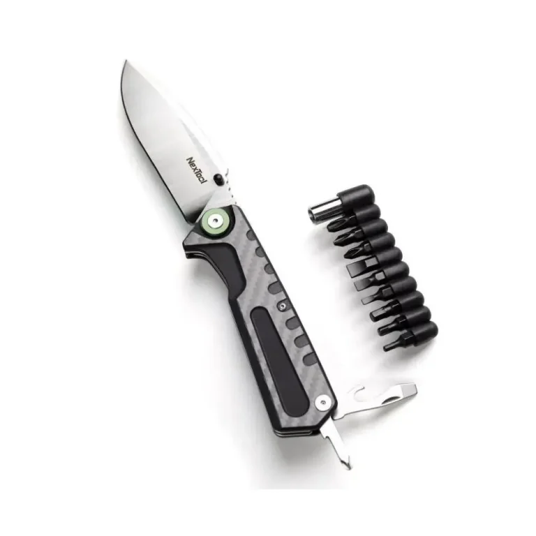 Xiaomi NexTool NE20021 Folding Knife with carbon fiber handle, screwdriver kit, and bottle opener