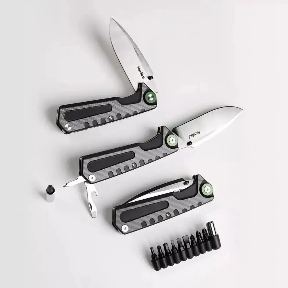Xiaomi NexTool NE20021 Folding Knife with carbon fiber handle, screwdriver kit, and bottle opener