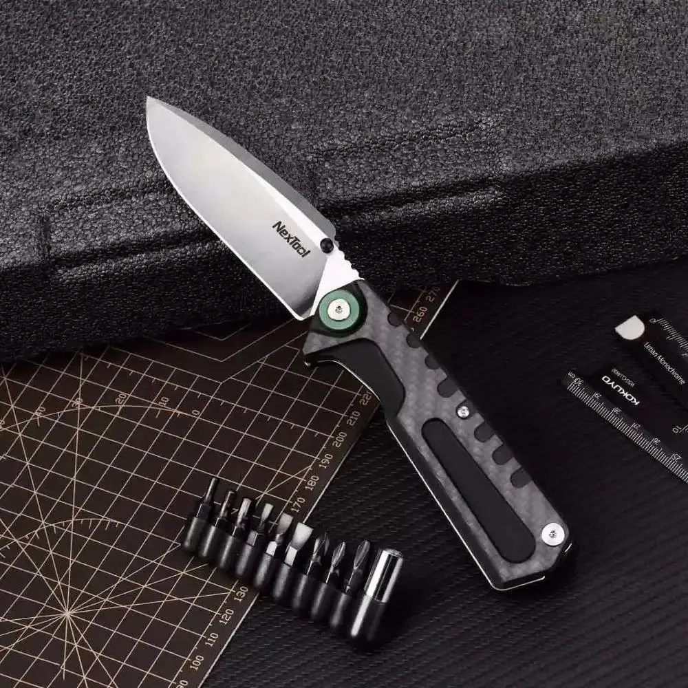 Xiaomi NexTool NE20021 Folding Knife with carbon fiber handle, screwdriver kit, and bottle opener