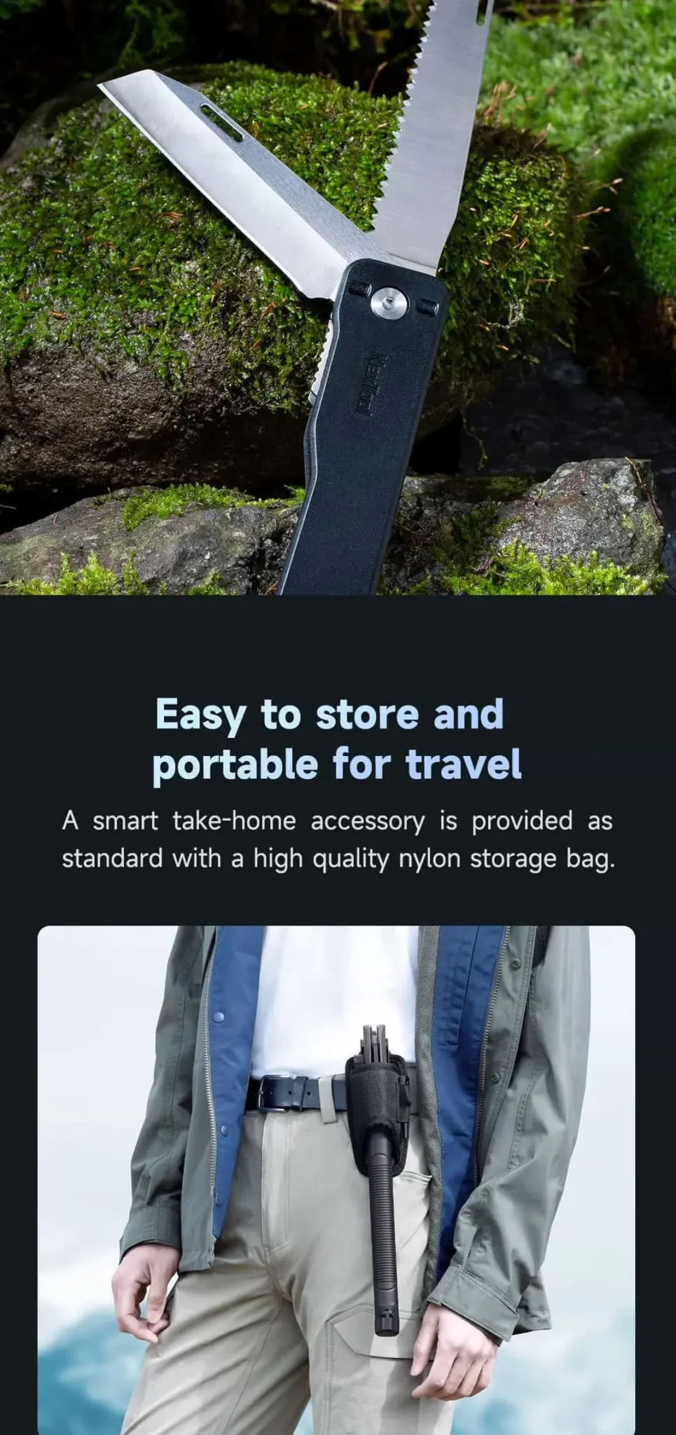 NexTool NE20057 Multifunctional Survival Shovel with Axe, Knife, Saw, and Fire Starter