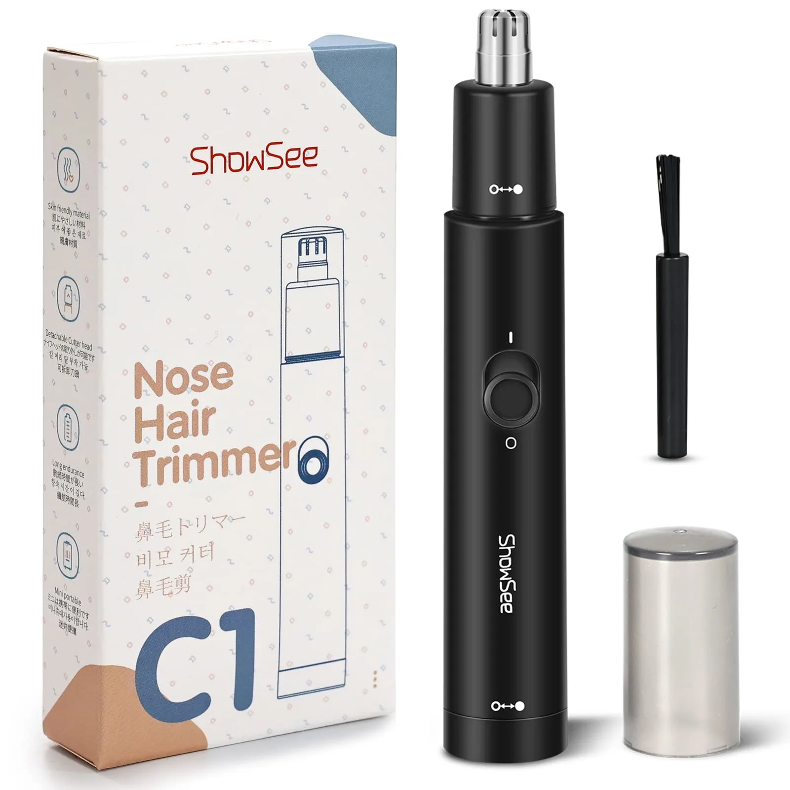 ShowSee C1 Electric Nose Hair Trimmer in Black – Precision Grooming Tool for Nose, Ears, and Eyebrows