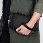 WiWU Master Fingerprint Lock Pouch Genuine Leather Smart Security Bag with USB Rechargeable Lock