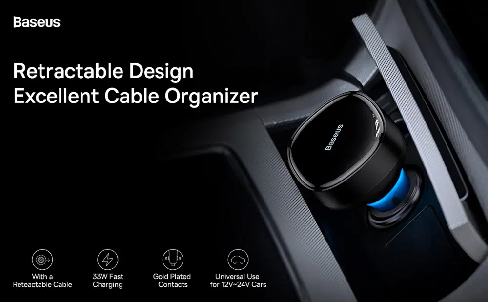 Baseus 33W Enjoyment Car Charger with Dual USB-C Outputs and Included Cable – Fast Charging for iPhone, Android, and Tablets