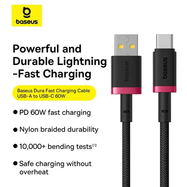 Baseus Dura Series USB to USB-C Fast Charging Cable 60W 1 Meter – Black