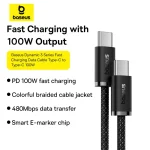 Baseus Dynamic 3 USB-C to USB-C Fast Charging Cable 100W PD 2M Black for iPhone 15 MacBook Android