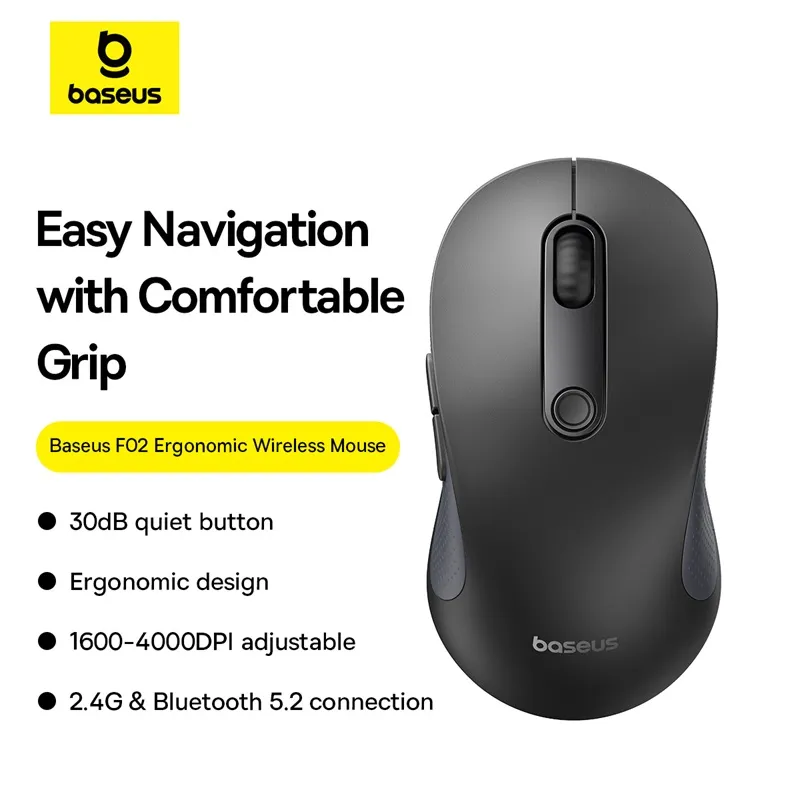 Baseus-F02-Ergonomic-Wireless-Mouse-Moon-Black-4000DPI-Bluetooth-2.4GHz