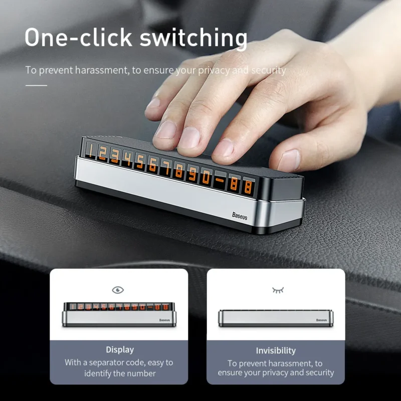 Baseus Moonlight Box Series Temporary Parking Number Plate with night light and hideable design for dashboard