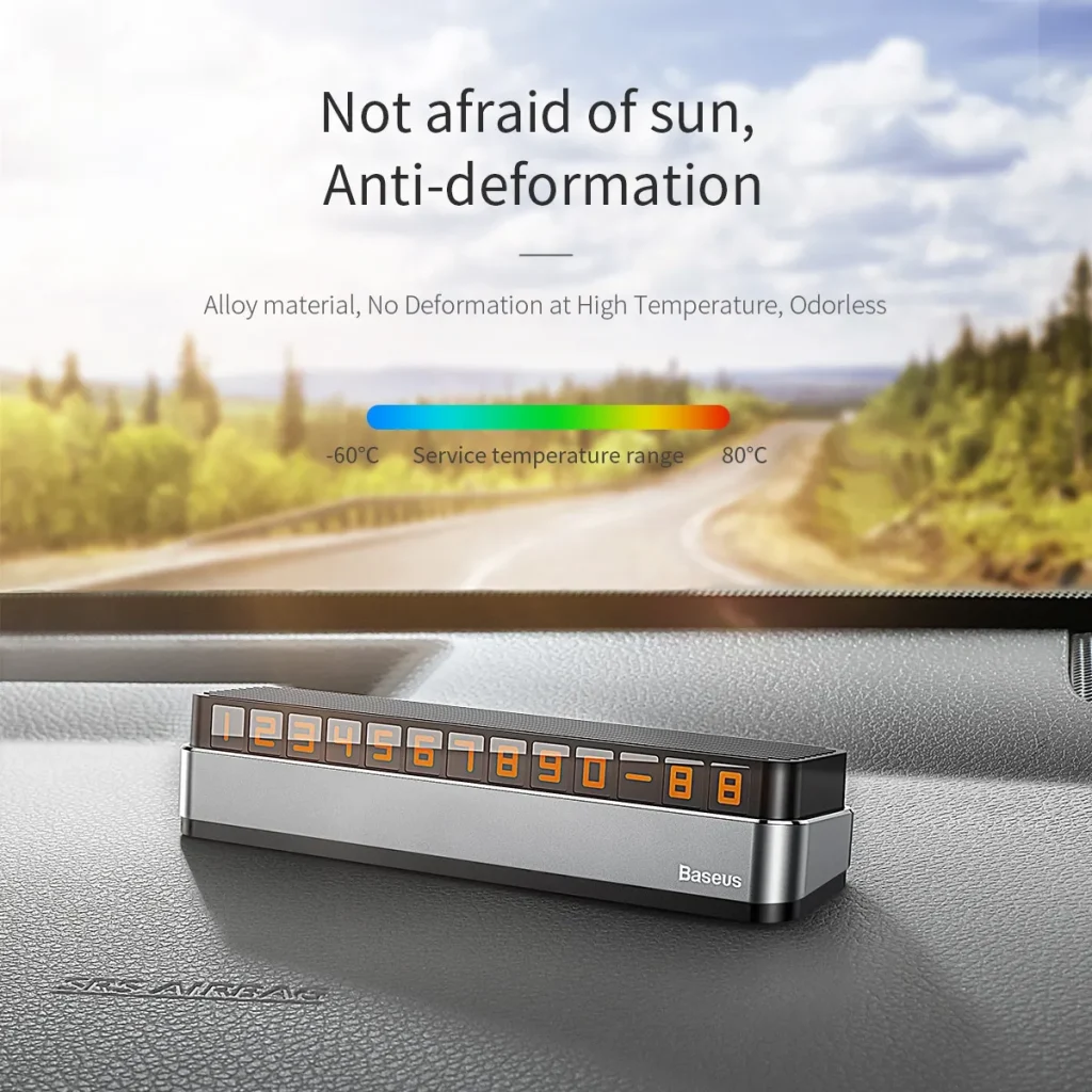 Baseus Moonlight Box Series Temporary Parking Number Plate with night light and hideable design for dashboard