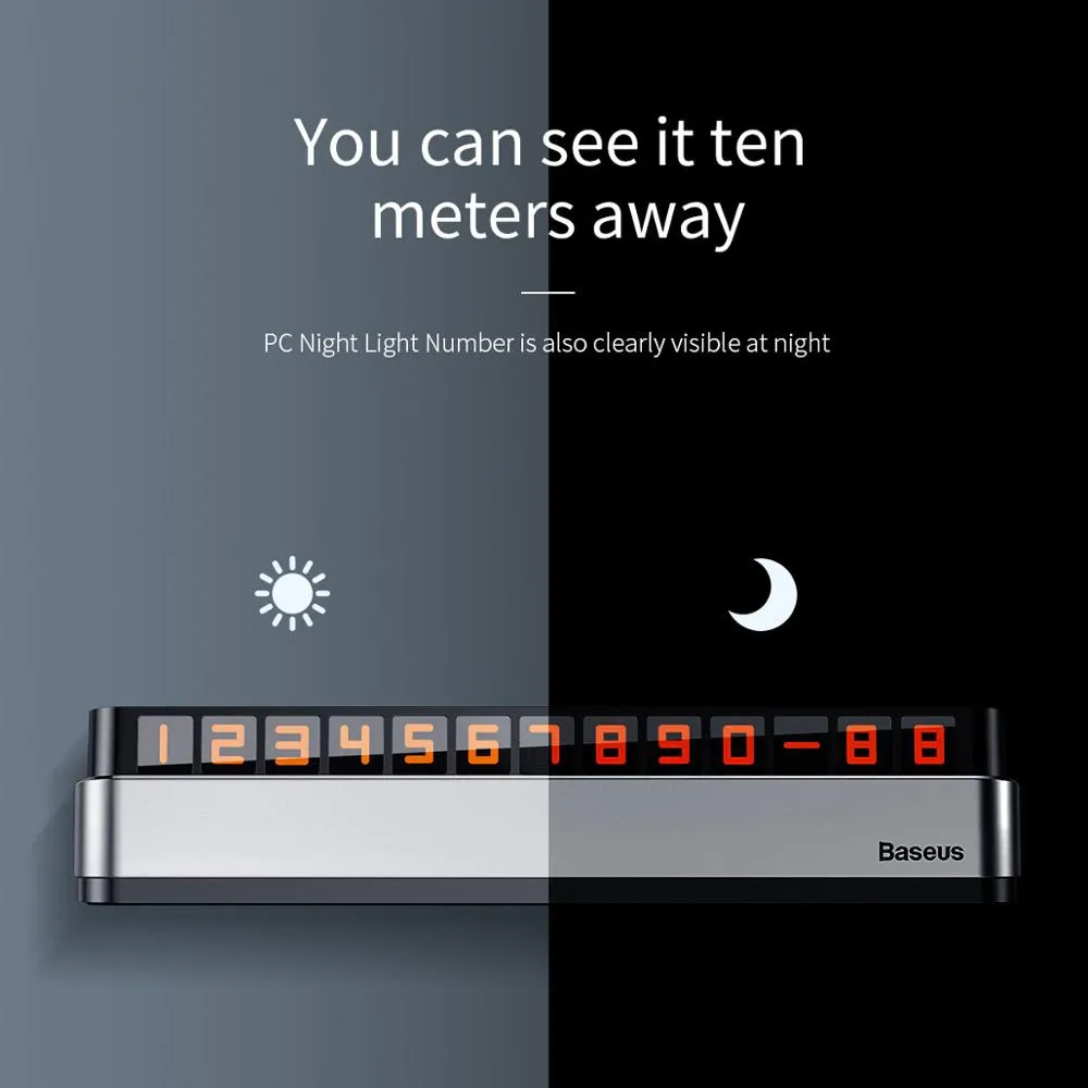 Baseus Moonlight Box Series Temporary Parking Number Plate with night light and hideable design for dashboard