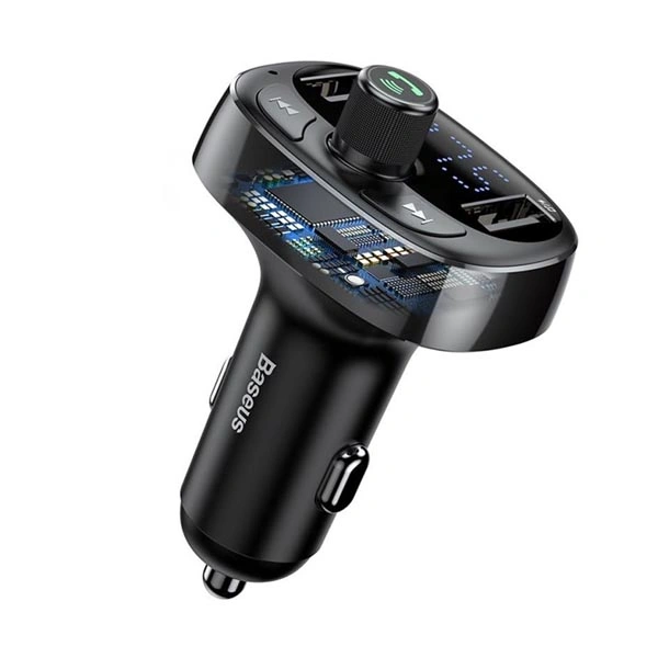 Baseus S09 T-Type Bluetooth Car Charger with FM Transmitter, Dual USB Ports, Handsfree Call, and MP3 Playback