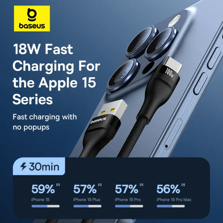 Baseus Flash 2 100 W USB‑A to USB‑C fast‑charging cable 2 m black nylon braided