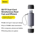Baseus Dual USB-A & Type-C Card Reader for SD and TF Cards – Grey