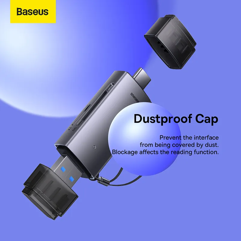 Baseus Dual USB-A & Type-C Card Reader for SD and TF Cards – Grey