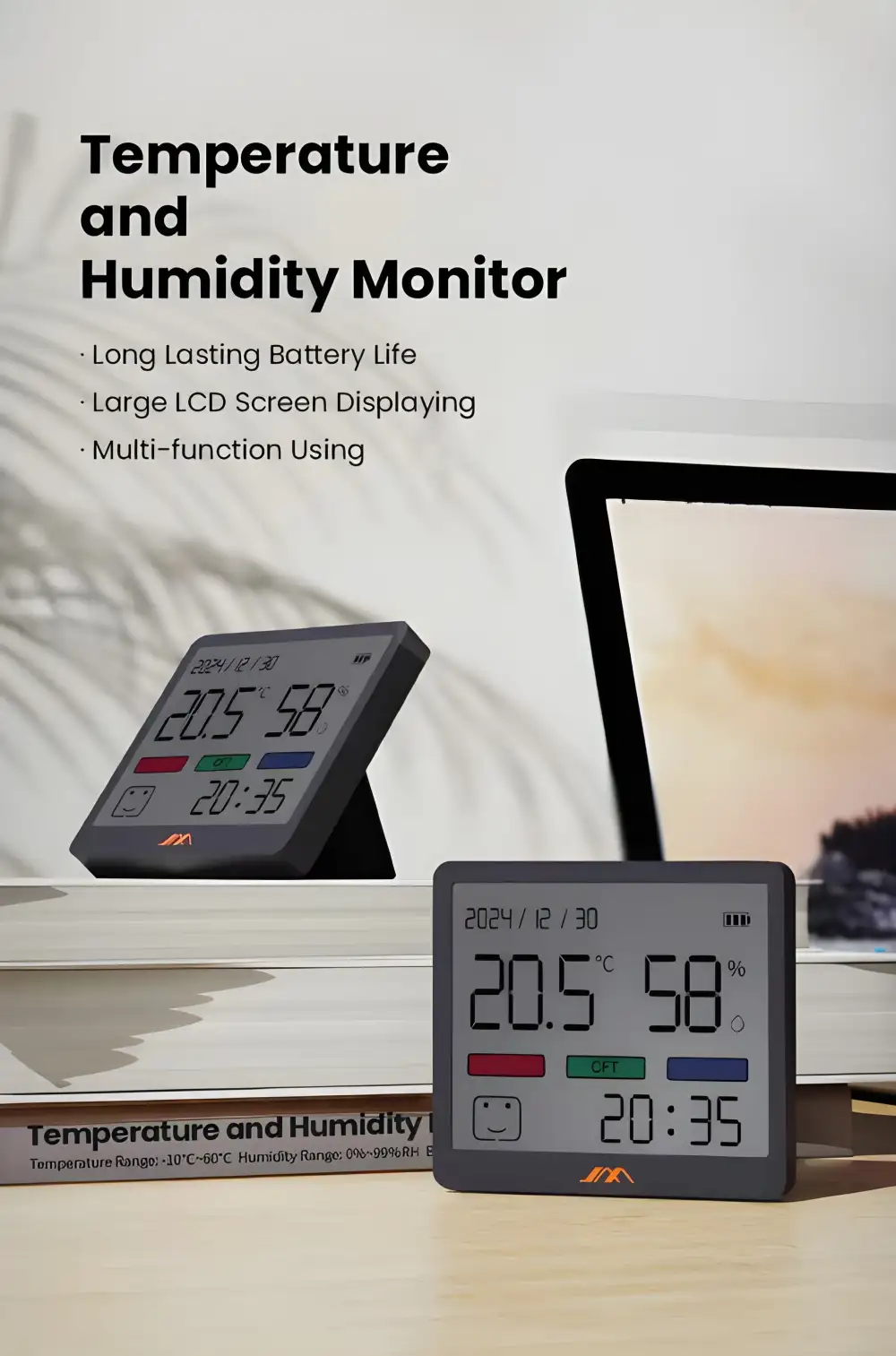 JIMIHOME JM-G3002 Digital Clock with LED Display, Temperature and Humidity Monitor