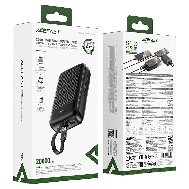 ACEFAST M14 PD22.5W 20000mAh Power Bank with Cable – Fast Charging | Price in Bangladesh