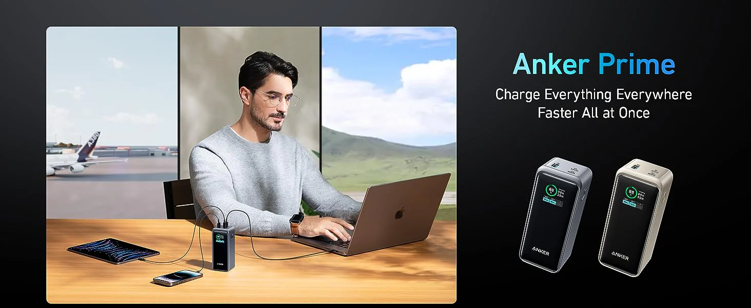 Anker Prime 20000mAh 200W Power Bank with Dual USB-C Ports and Smart Display A1336