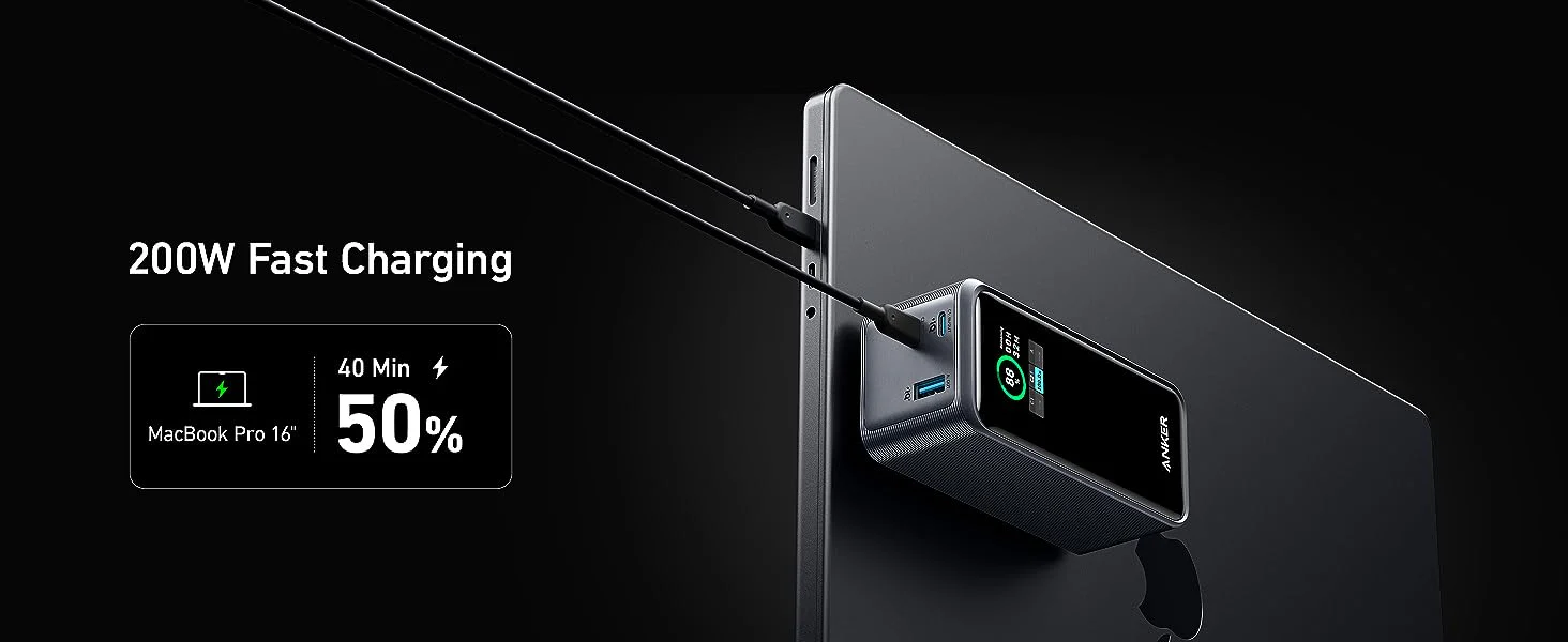 Anker Prime 20000mAh 200W Power Bank with Dual USB-C Ports and Smart Display A1336