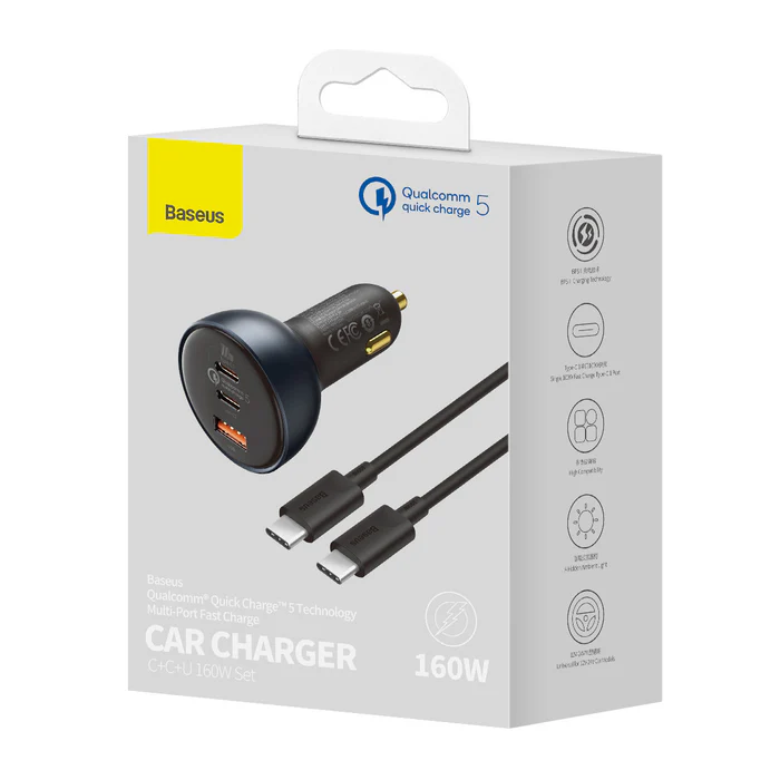 baseus-160w-car-charger-qualcomm-qc5-fast-charging-2c-1u-with-100w-type-c-cable