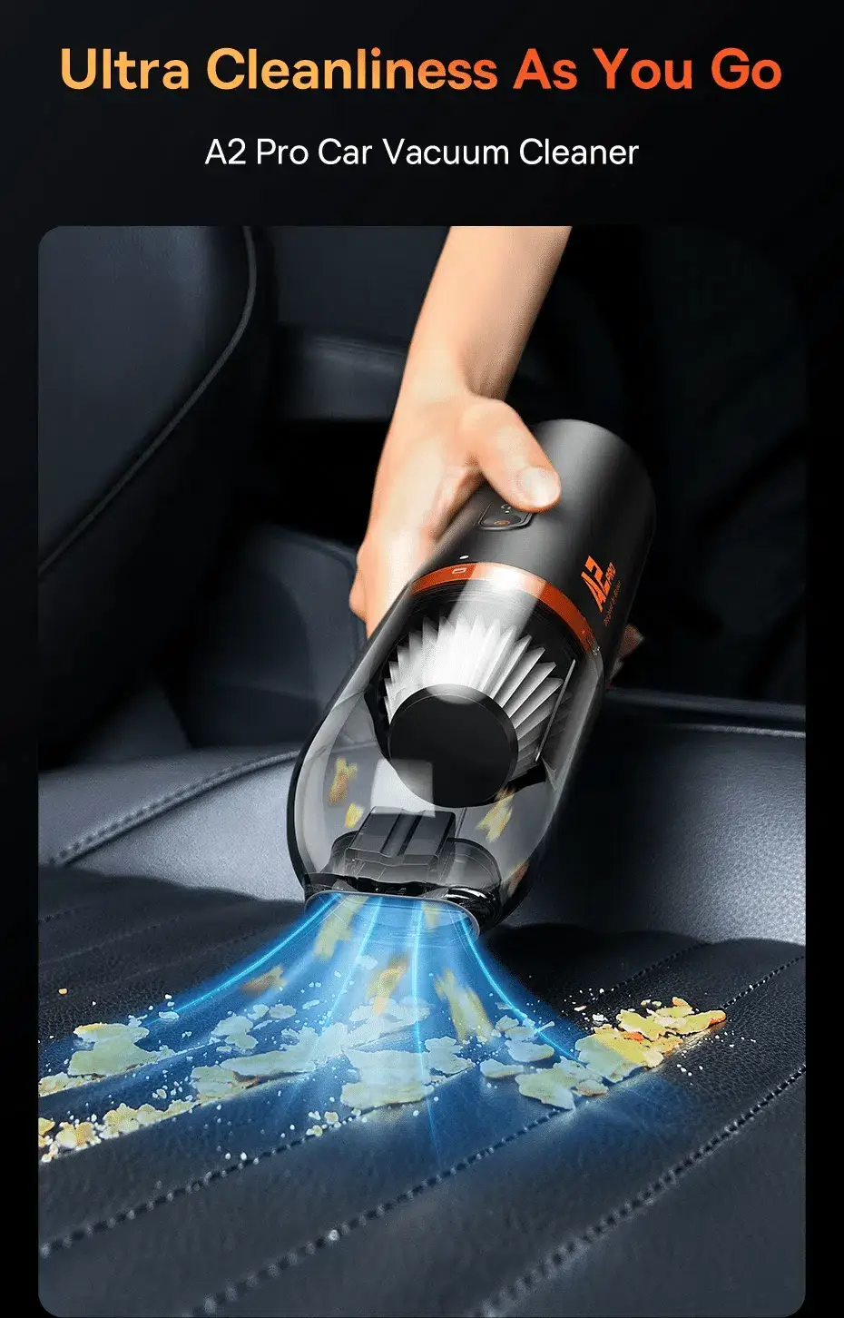 Baseus A2 Pro Cordless Car Vacuum Cleaner with 7000Pa Suction and HEPA Filter