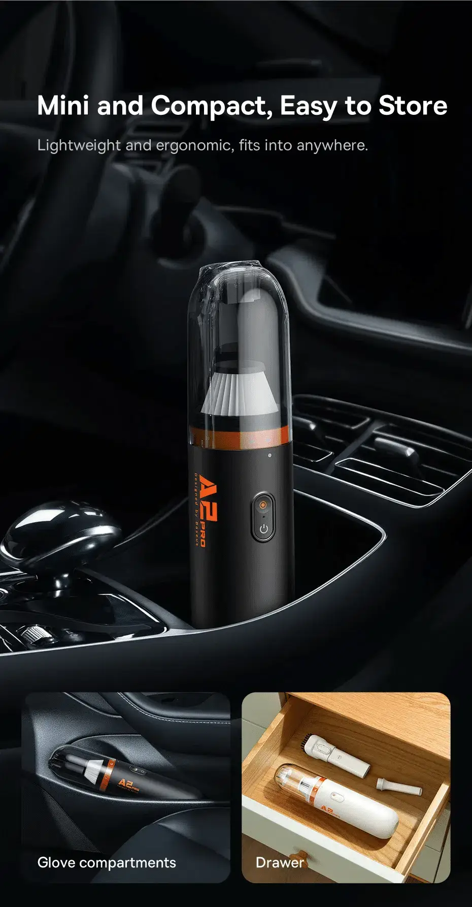 Baseus A2 Pro Cordless Car Vacuum Cleaner with 7000Pa Suction and HEPA Filter