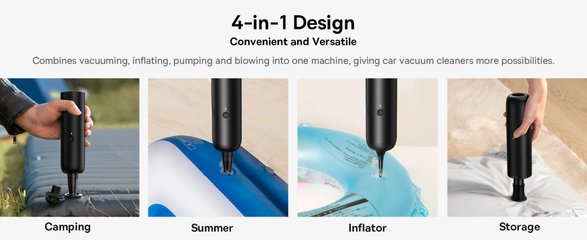 Baseus A3 Lite 4-in-1 Car Vacuum Cleaner with Air Pump, Inflator, Blower, USB-C Charging