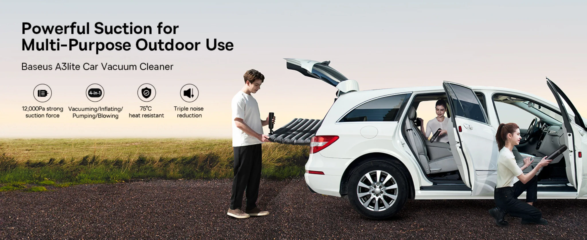 Baseus A3 Lite 4-in-1 Car Vacuum Cleaner with Air Pump, Inflator, Blower, USB-C Charging