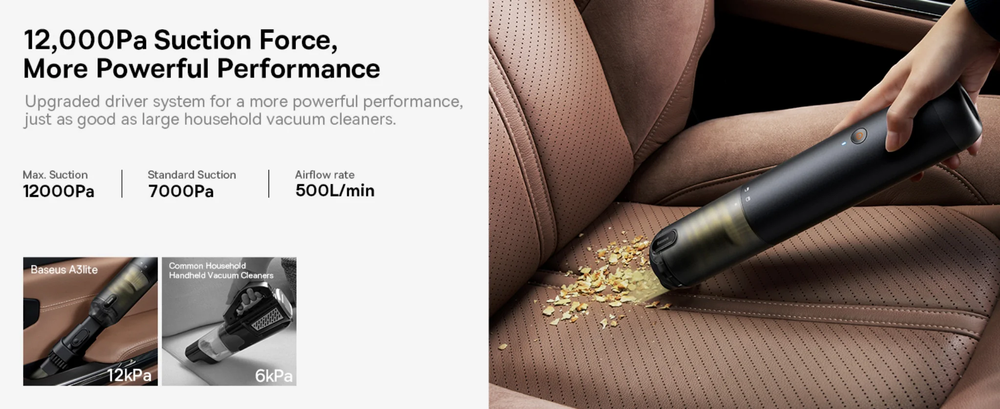 Baseus A3 Lite 4-in-1 Car Vacuum Cleaner with Air Pump, Inflator, Blower, USB-C Charging