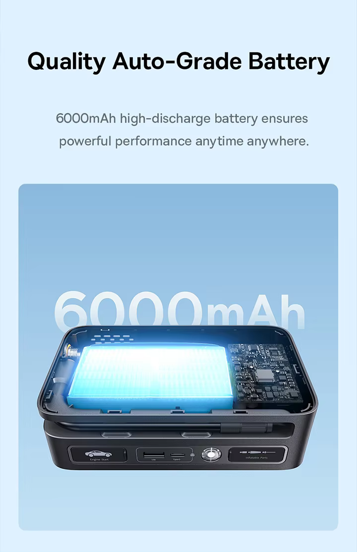 Baseus BS-CH013 600A Car Jump Starter with Power Bank, Tire Inflator, and LED Light

