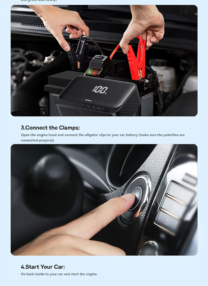 Baseus BS-CH013 600A Car Jump Starter with Power Bank, Tire Inflator, and LED Light

