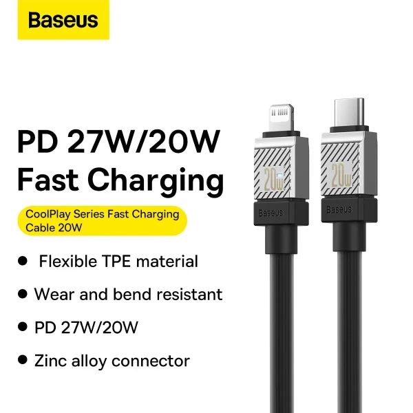 Baseus CoolPlay USB-C to Lightning Fast Charging Cable 20W – 1M Black