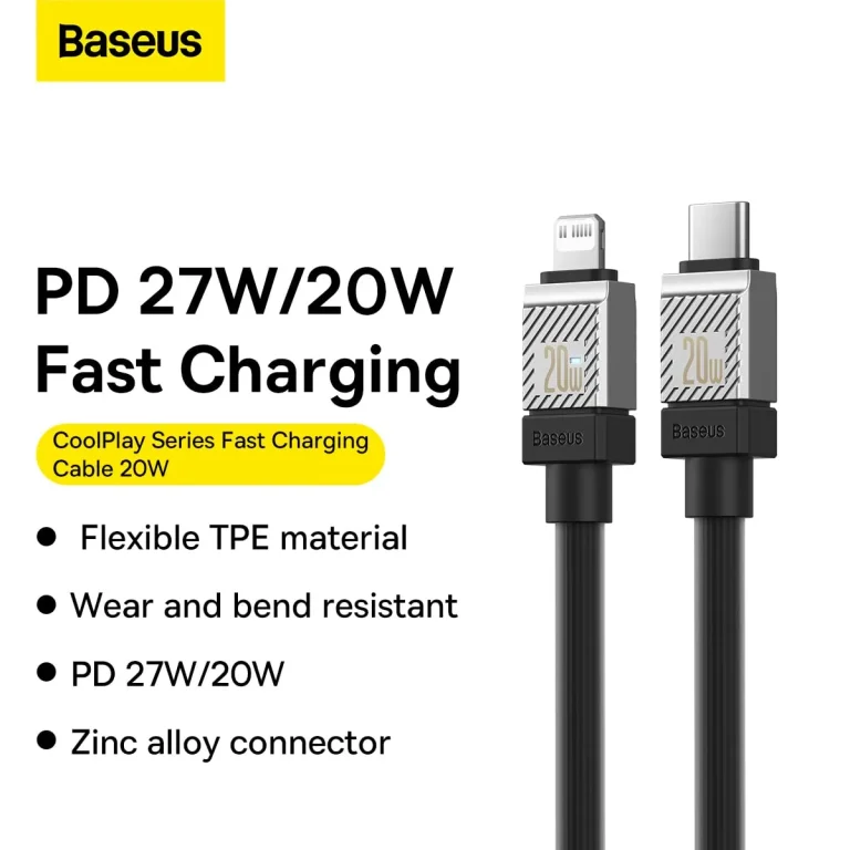 Baseus CoolPlay USB-C to Lightning Fast Charging Cable 20W – 1M Black