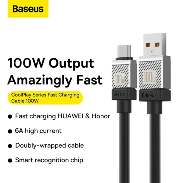 Baseus CoolPlay Series USB‑A to USB‑C Cable 100 W Fast Charging 1 m Black
