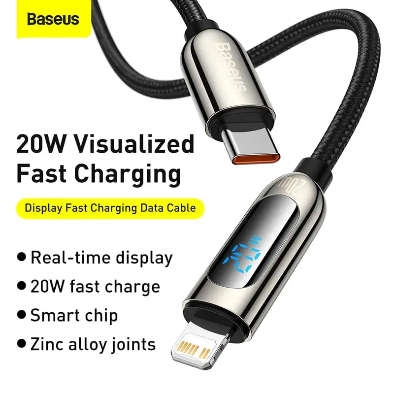 Baseus Type-C to iPhone 20W PD Fast Charging Cable with Digital Display – E Club