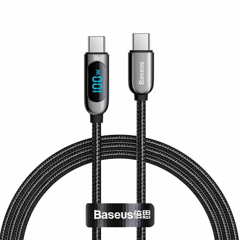 Baseus Display Fast Charging USB-C to USB-C Cable 100W with Power Display – 1M Black