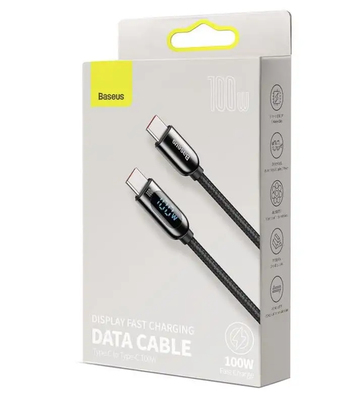 Baseus Display Fast Charging USB-C to USB-C Cable 100W with Power Display – 1M Black