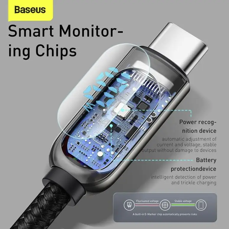 Baseus Display Fast Charging USB-C to USB-C Cable 100W with Power Display – 1M Black