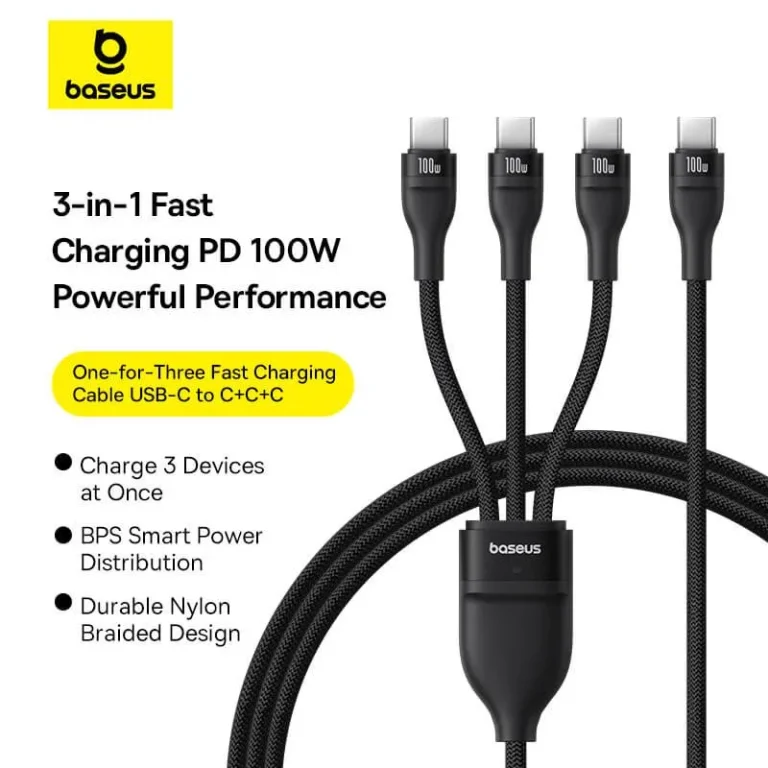 Baseus Flash Series 3 One-for-Three USB-C to USB-C Fast Charging Cable 100W – 1.5M Black