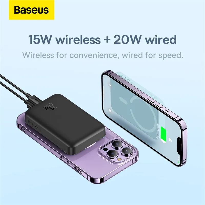 Baseus Magnetic Wireless Power Bank 10000mAh 20W with 60W USB-C Cable – Black